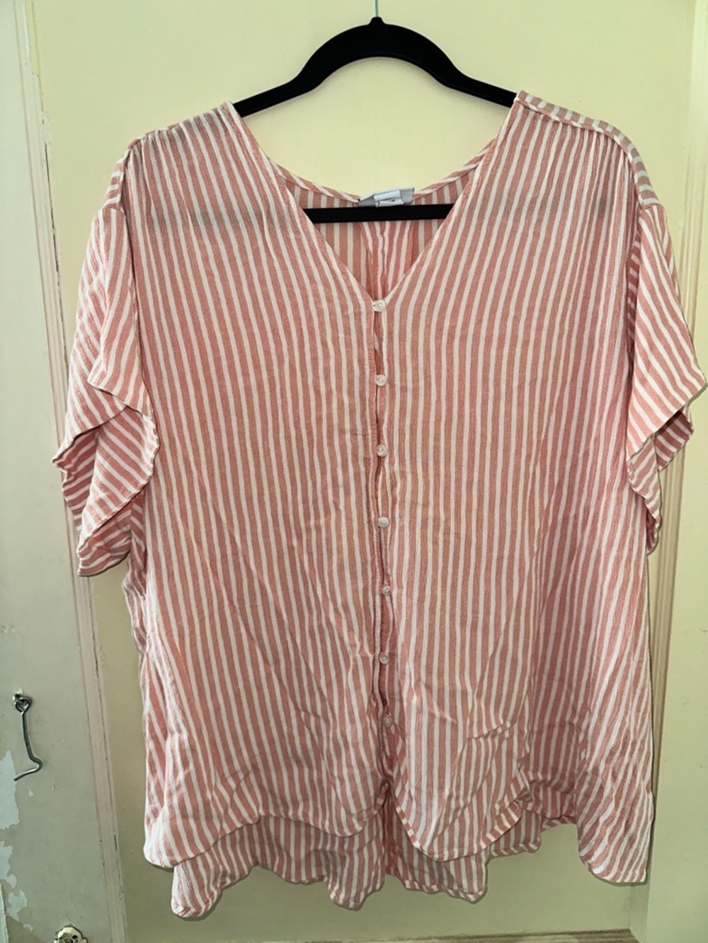 Liz Claiborne Coral and White Striped Button-Front Blouse